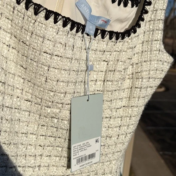 🆕Antonio Melani Aurelia Tweed Mini Dress Ivory Black Trim Ruffle 4,6,8,10,12,14 - Picture 12 of 17